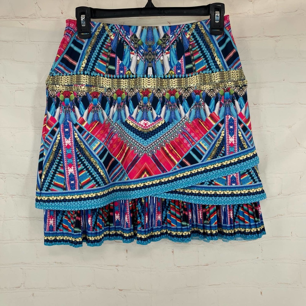 Bright Blue Patterned Tiered Mini Skirt